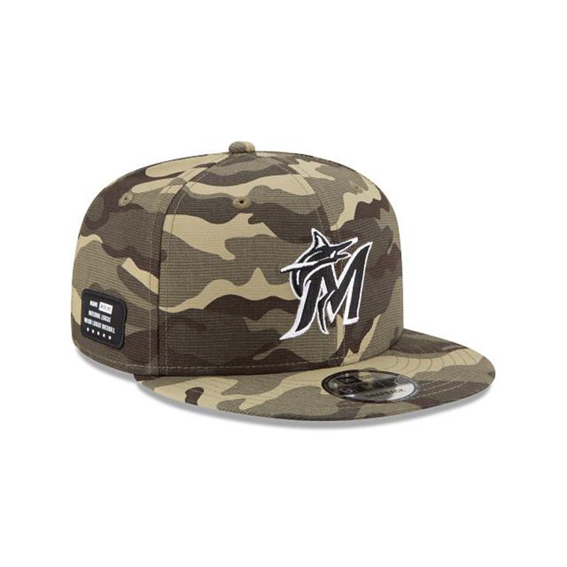 MLB Miami Marlins Armed Forces Weekend 9Fifty Snapback (HFD9340) - Green New Era Caps